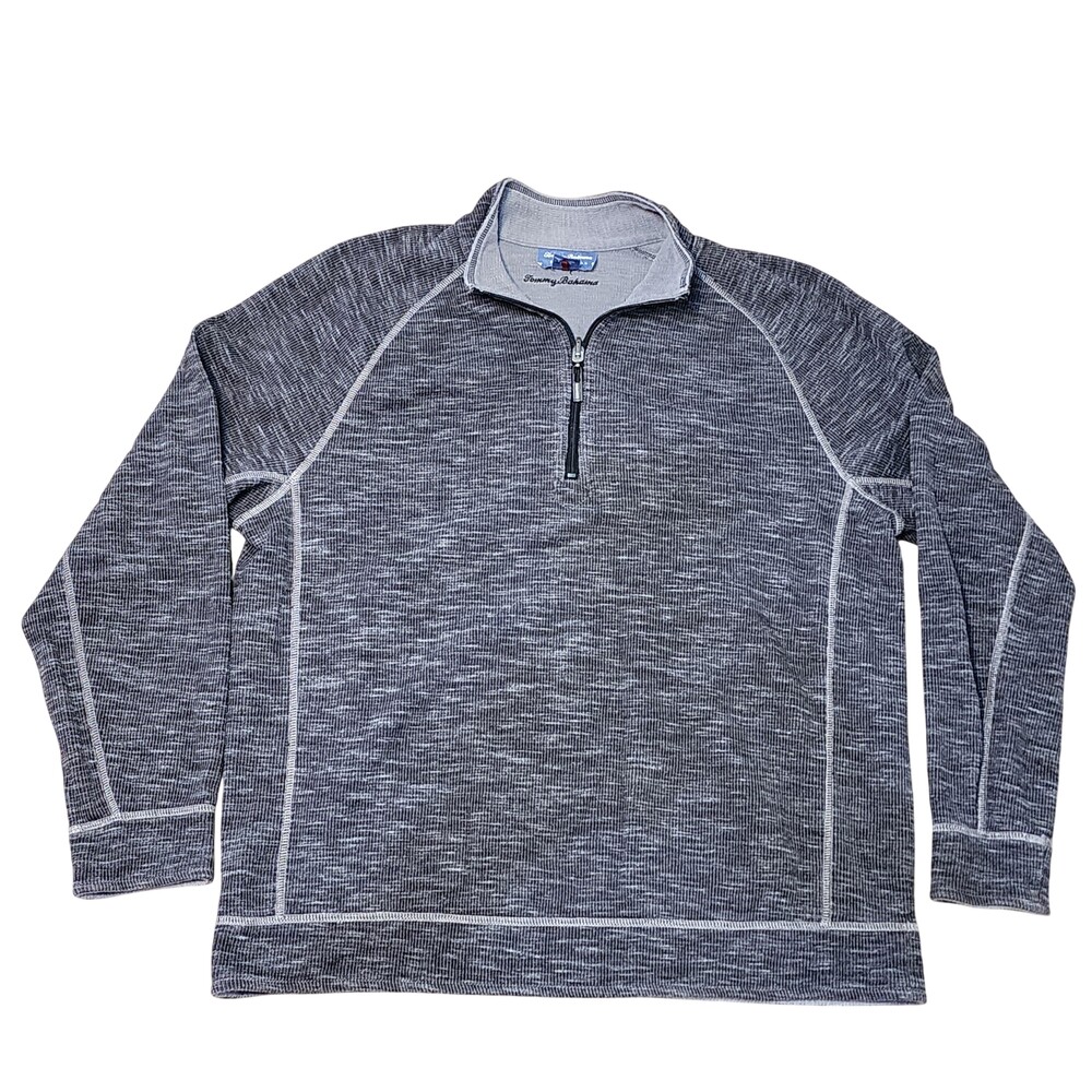 Tommy Bahama Sweater Mens Large Gray Reversible 1/4 Zip Mock Neck Pullover Knit